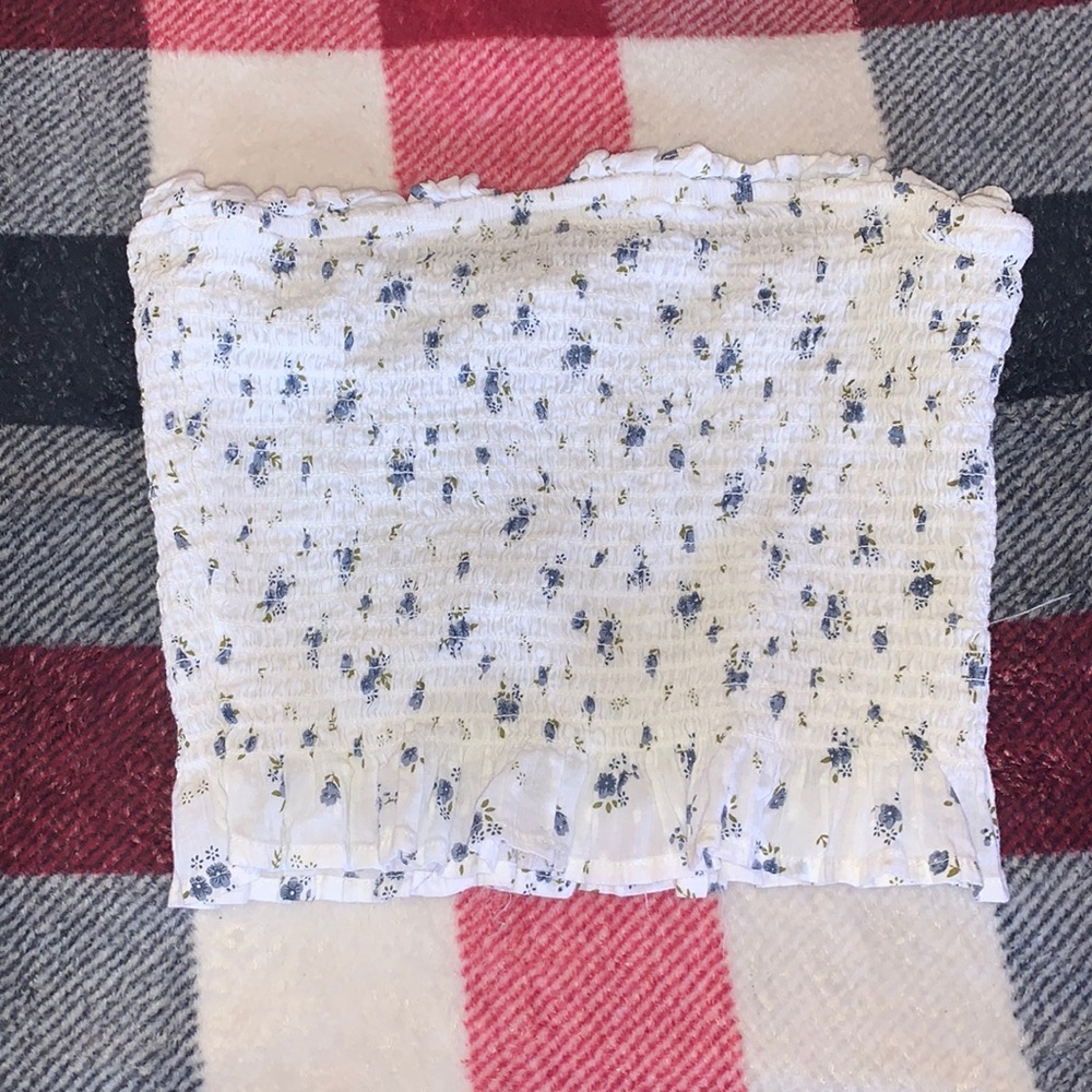 White and blue floral tube top